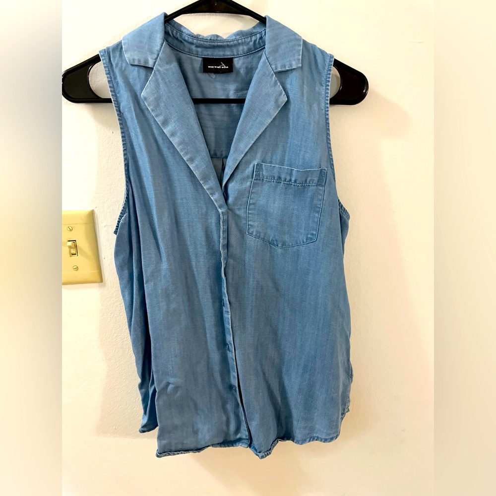 Denim Sleeveless Button-Down Shirt